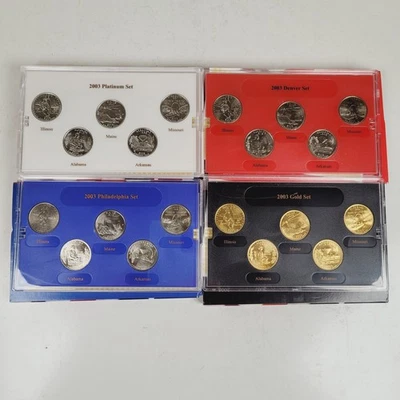 4- 2003 STATE QUARTER GOLD PLATINUM D P EDITIONS 5 COINS SETS LIMITED MINT - Image 1 of 3