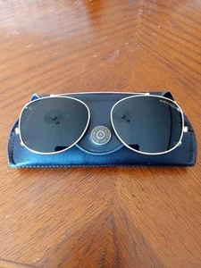 Vintage Bugle Boy Gold Metal Clip-On Sunglasses Aviator Style Size 51 w/case - Picture 1 of 9
