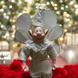 Silber weiß Narr Jack Frost dekoratives Drahtgestell Weihnachten Pixie Elfe Puppe 9 Zoll - Bild 1 von 8