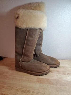 Lightly Used UGG Over The Knee Bailey Button Boots Size 8 Chestnut  - Image 1 of 4