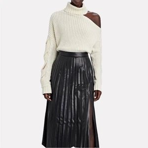 Jonathan Simkhai Aubrey Cable Knit Cold‑Shoulder Sweater Ivory Cream Turtleneck - Picture 1 of 15