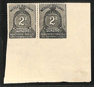 GB MERSEY RAILWAY Newspaper Parcel Stamp IMPERF PAIR 2d *PLATE PROOF* MNG VB21 - Image 1 of 4
