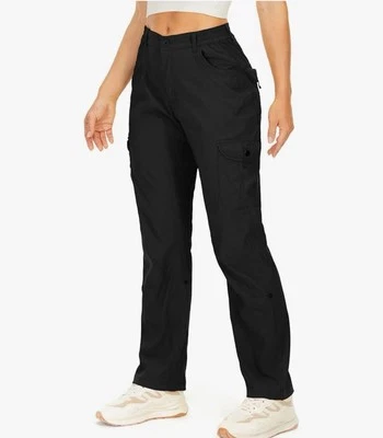 Womens Hiking Cargo Pants Convertible Quick Dry Waterproof 10 Black UPF+50 - Image 1 of 4