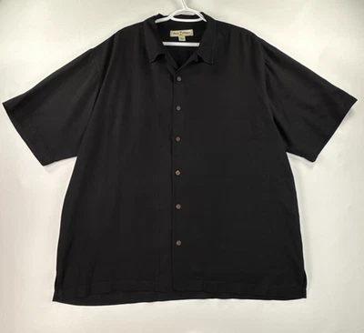 Camisa de campamento Tommy Bahama de seda con cuello abotonado XL negra manga corta para hombre Foto 1 de 4