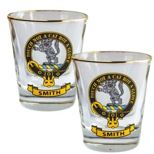 Juego de 2 totes de whisky Shot Glass Smith Clan Crest hechas en Escocia - Imagen 1 de 3
