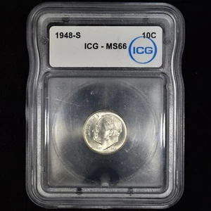 1948-S ROOSEVELT DIME ✪ ICG MS-66 ✪ 10C SILVER GEM UNCIRCULATED COIN ◢TRUSTED◣ - Picture 1 of 2