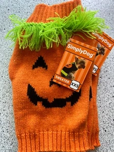 Dog Knit Sweater Pumpkin Halloween Jack O Lantern XXSmall Length - Picture 1 of 4