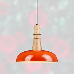 Solid Wood Pendant Lights Kitchen Islands,Orange Red Metal with Natural Ash Wood - Picture 1 of 4