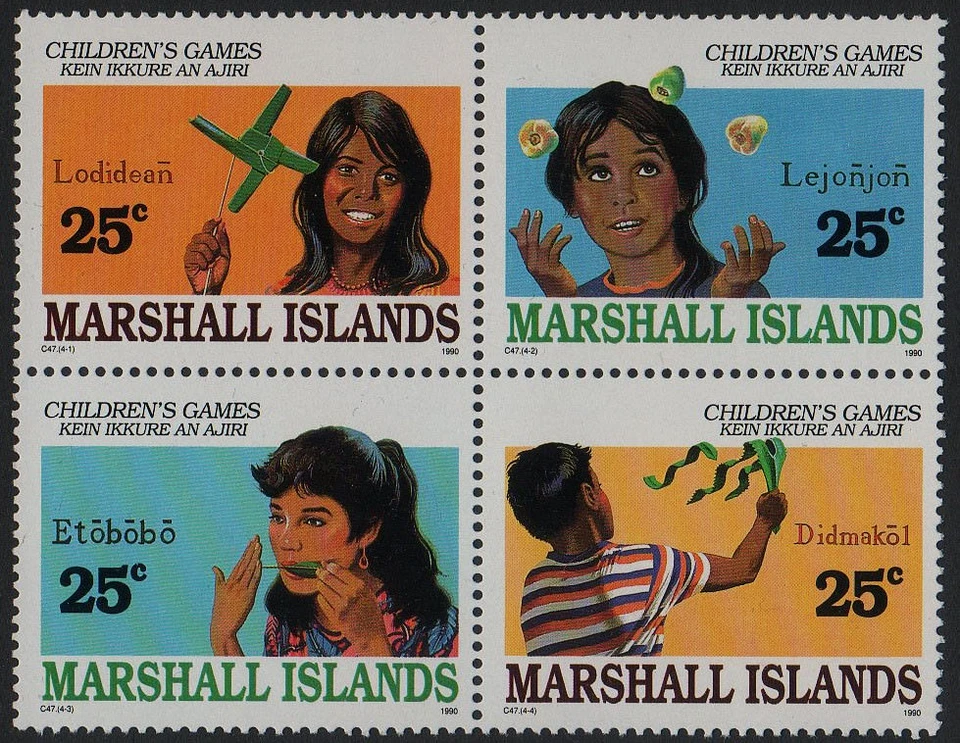 MARSHALL ISLANDS, SCOTT # 366-369, MNH BLOCK - CHILDREN'S GAMES, YEAR 1990 - Image 1 of 1