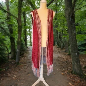 Absolutely Famous Junior XL rot & grau Fransen vorne offen Pullover Weste T29 - Bild 1 von 7