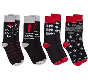 Pack Of 4 Men's Novelty Socks Christmas Sock Xmas Stocking Filler Gift 6-11 - Picture 1 of 16