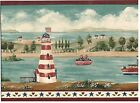 * AMERICAN LIGHTHOUSE BOATS CANAL HOUSES  Wallpaper bordeR Wall Decor NAUTICAL