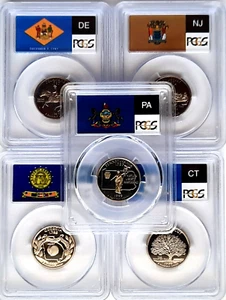 1999-S Clad Proof State Quarter Set ( 5 Coins) PCGS PR 69 DCAM-State Flag - Picture 1 of 13