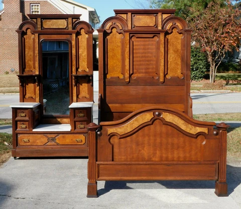 Walnut Two Piece Bedroom Set~~Bed and Dresser Cover