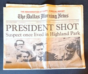 Ronald Reagan Shot 31 de marzo de 1981 Dallas Morning News Dallas Times Herald Hinkley - Imagen 1 de 3