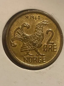 NORWAY 1960 TWO 2 ORE KEY DATE LOW MINTAGE VERY SCARCE HIGH GRADE - Picture 1 of 2
