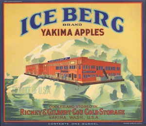 *Original* ICE BERG Yakima PACKING HOUSE Washington Apple Crate Etiqueta NO ES UNA COPIA - Imagen 1 de 1
