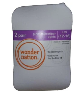 WONDER NATION WHITE 2 pair Girls Microfiber Tights LG 12-16 - Picture 1 of 3