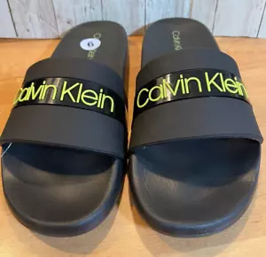 Calvin Klein Herren Alongi Slidesandale schwarz/limettengrün neu mit Etikett - Bild 1 von 6