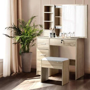 Artiss Dressing Table Stool Set Sliding Mirror Oak Diane - Picture 1 of 8