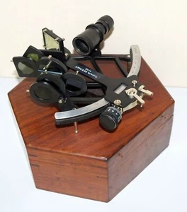 Rare Nautical Brass Sextant Instrument with Wooden Box - Collector's Item Black - Picture 1 of 8