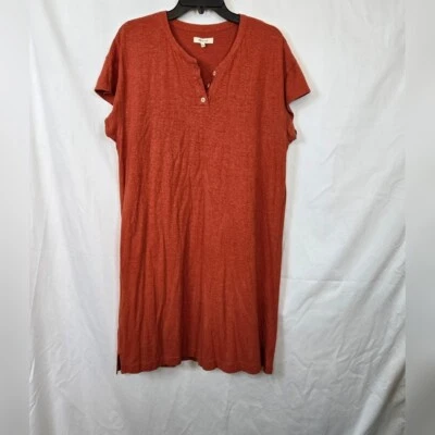 Madewell Women's Burnt Orange Hemp & Cotton Short Sleeve Henley Mini Dress Large - Image 1 of 4