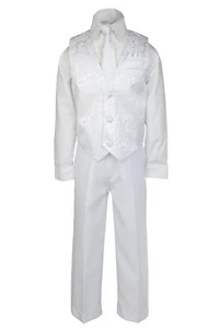 4 piezas Chaleco Formal Blanco Conjunto Trajes Bautizo Comunión Cachemira Bebé Adolescente S-20 - Imagen 1 de 4