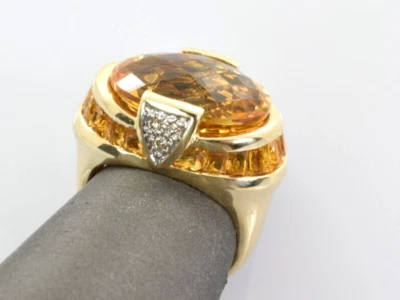 Impresionante anillo de citrino con detalles de diamantes de oro amarillo de 14 k 8,25 quilates talla 5,5 Foto 1 de 4