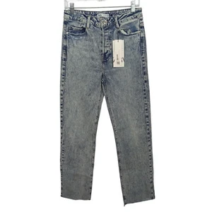Zara Womens Jeans Size 6 Straight Leg Cotton Ankle Button Fly Blue Acid Wash - Picture 1 of 7