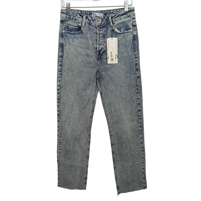 Pantalones de mezclilla para mujer Zara talla 6 pierna recta algodón tobillo botón mosca azul lavado ácido Foto 1 de 4