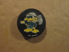 UHL Quad City Mallards Vintage Circa 1990's Mascot In Glas Co Logo Hockey Puck