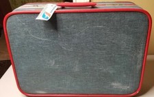 Vintage Fleetwood 2000 Suitcase / Luggage - Blue Jeans Style Vinyl / Red Metal