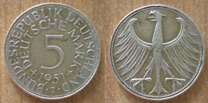 Germany 5 Deutsche Mark 1951 Silver Europe Coin Deutschland Free Shipping Wrld