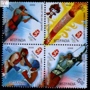 India 2008 Beijing Olympics Boxing Archery China shooting se-tenant sport 4v - Picture 1 of 2