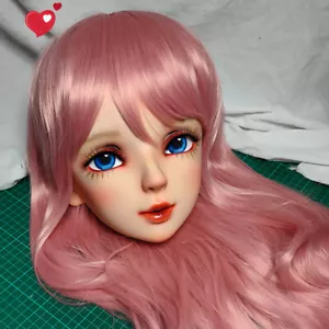 Doll Half Head Shell red lips Anime Face With Hair Cosplay Kigurumi Mask CD - Picture 1 of 6