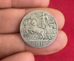 Vittorio Emanuele Moneta 1 Lira 1908 in argento Rara Regno Italia - Picture 1 of 4
