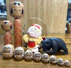 Japanese Folk Art Bulk Sale Of Mini Kokeshi Dolls Daruma And Bear From Japan