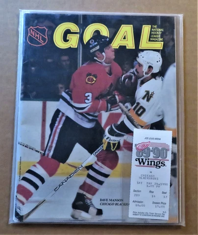 Red Wings vs Chicago Blackhawks 3-24-1990 Program, Roster Sheet & Game Ticket Cover