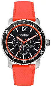Nautica Men's Multi-Dial Chronograph Sport Orange Silicone Band 43mm Watch - Picture 1 of 6