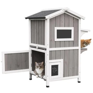 Katzenhaus Indoor Outdoor Wild Katzenheim Katzenhaus mit Fluchttür, grau - Bild 1 von 12
