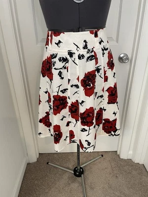 JKLA California Size XL Red Black & White Floral Flared Paneled Skirt - Image 1 of 4