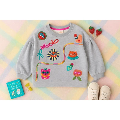 Suéter oleoso Believe cinza gola redonda meninas tamanho 7 | 122cm lantejoulas e bordados - Imagem 1 de 4