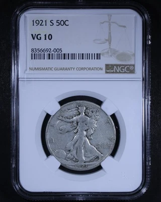 1921-S Walking Liberty Half Dollar - 50c NGC VG10 - Tough Coin! - Image 1 of 4