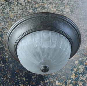 Pewter Color Flush Mount Ceiling Fixture 14" 2 Light Frosted Glass Alabaster - Picture 1 of 6
