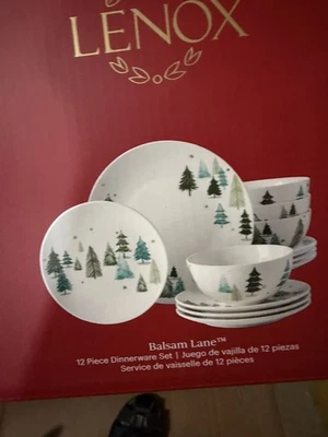 Juego de vajilla Lenox 893565 Balsam Lane 12 piezas porcelana invernal encanto pinos Foto 1 de 4