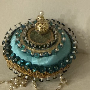 Perlen Pailletten Weihnachtsschmuck blau Scheibe Kugel Bling Core G’ma Kern ausgefallen - Bild 1 von 22