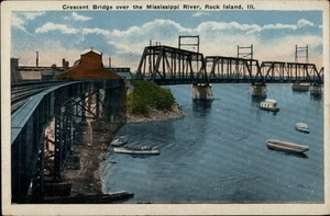 Postal de Rock Island, IL Crescent Bridge sobre Mississippi River Illinois - Imagen 1 de 2