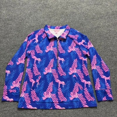 Lilly Pulitzer Skipper Popover Mujer Grande Azul Rosa Cebra 1/2 Cremallera Manga Larga Foto 1 de 4