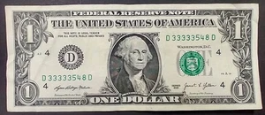 $1 Fancy Serial Number- 5 in a row, leading- #33333548 (A327) - Picture 1 of 2