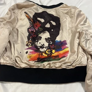 Wende Bomberjacke Damen S Full Zip bunt seidig Grafik Regenbogen Azteken - Bild 1 von 10